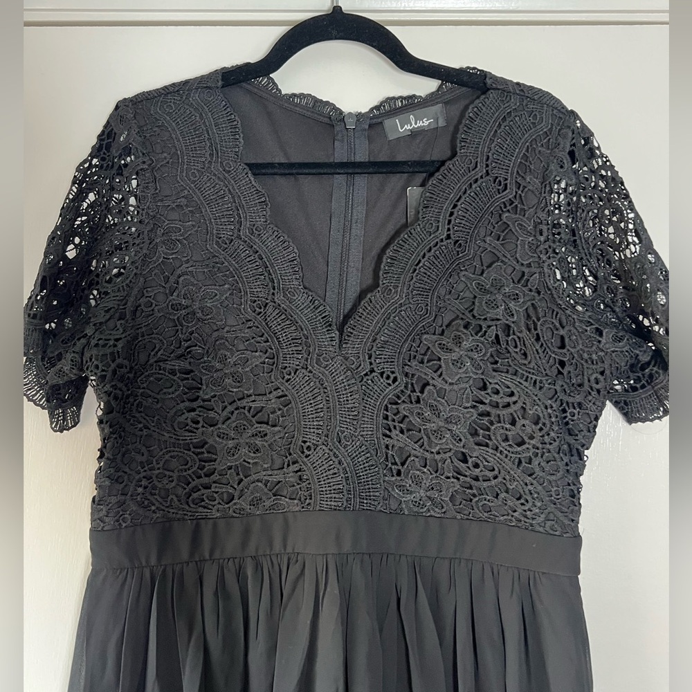 New! Lulu’s Angel in Disguise Lace Skater Dress Solid Black LBD Size XL - Picture 8 of 15
